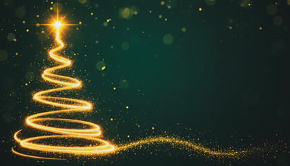 Elegant Golden Light trail Christmas Tree on Emerald