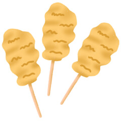 Three Skewers of Fried Chicken or Sausage Snack