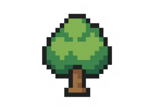 Pixel art tree icon representing nature, growth, and environment in a retro 8-bit video game graphic style