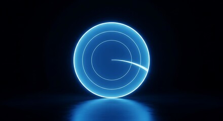 Futuristic Blue Radar Screen Displaying Circular Waves on a Dark Background.