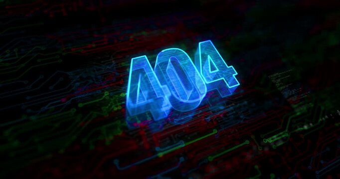 Error 404 page not found oops problem colored symbol concept. Network, cyber technology and computer background abstract 3d animation.