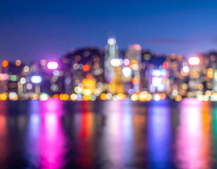 Sparkling Colorful Bokeh of City Lights Reflecting on Water at Night