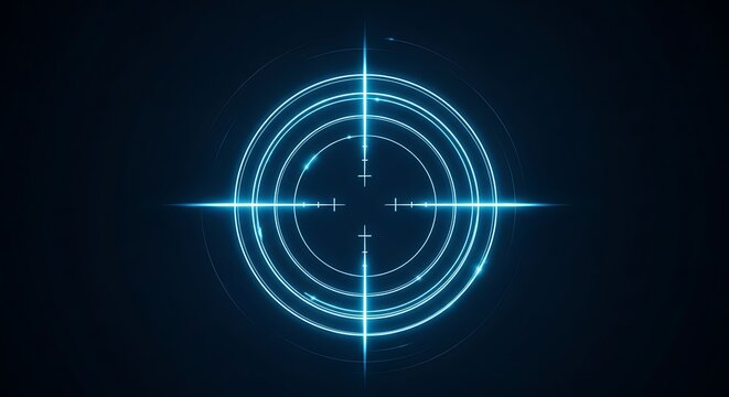 Futuristic Neon Target Reticle Glowing Blue on Black Background.