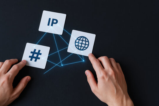 AI cybersecurity threat defense concept with network connection icons and human hands on black background