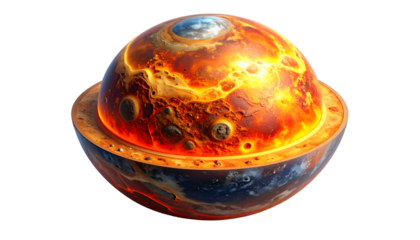 Detailed 3D Render of Earth's Internal Layers with Molten Core, Mantle, and Crust, Viewed from Space