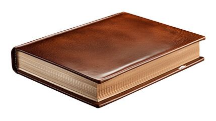 Brown hardcover book on white surface