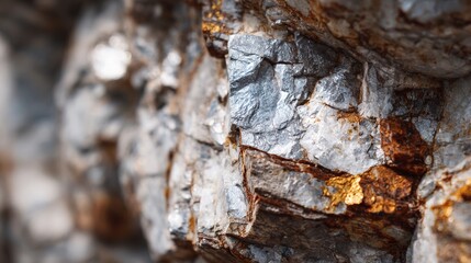 gypsum. Shiny fibrous minerals in ancient rock layers, silver-white luster, natural geological texture. STEM education sheets.