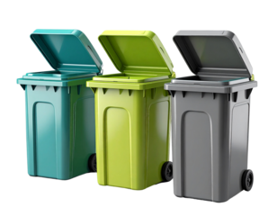 Colorful Waste Sorting Bins for Recycling, Flat-Lay Diagonal Composition, Isolated PNG (2)