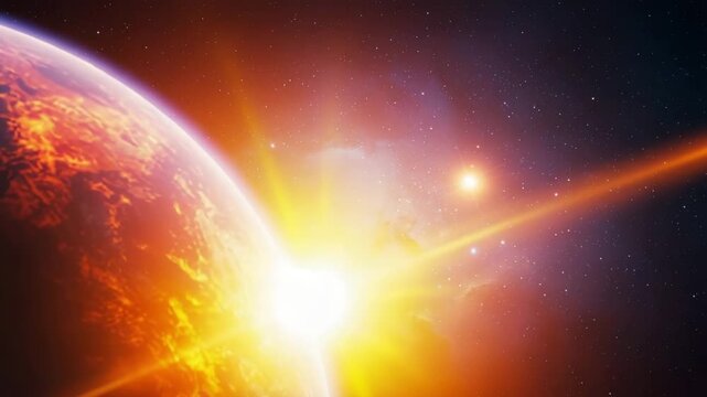 Galaxy background with glowing planet and nebula, cosmic stars and bright universe. Galaxy texture for space themes, astronomy scenes and futuristic sci-fi visuals with cosmic atmosphere