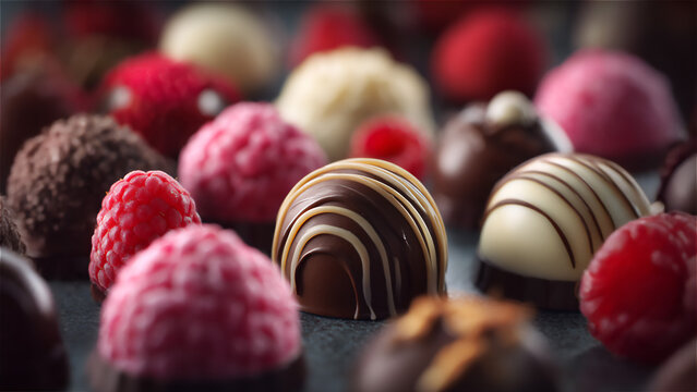 Gourmet Assorted Chocolate Pralines and Raspberries