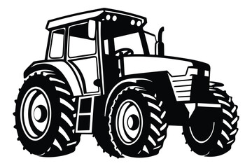 A monochrome tractor featuring tires and cabin shows the power of agricultural machinery