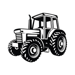 Isolated tractor vehicle displayed in bold black and white stands ready for agricultural endeavors
