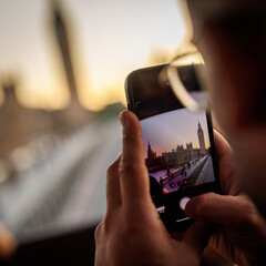 Smartphone photo of Big Ben and Westminster at sunset in London
