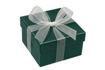 Obraz premium Dark green gift box with white ribbon bow, perfect for celebrating holidays, birthdays, or special occasions, transparent