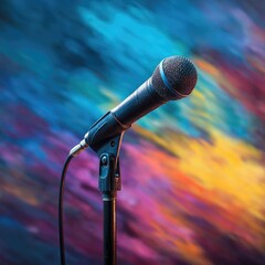 Closeup Colorful Stage Microphone