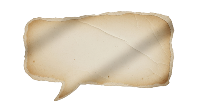 Brown paper bubble. Blank brown cut out cardboard paper speech bubble. PNG Clean