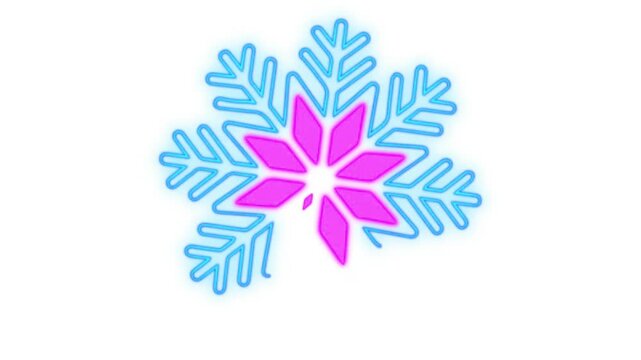 snowflake animation . Vibrant neon snowflake animation . 