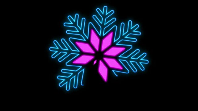 snowflake animation . Vibrant neon snowflake animation . 