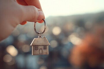 Hand Holding House Shaped Keychain Outdoors