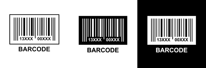 Simple barcode design in black and white variations, symbolizing retail, inventory tracking, product identification, and commercial transactions.