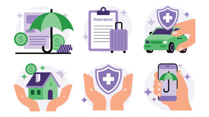 Insurance and protection icons with financial elements