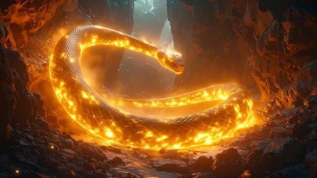 Fiery Serpent of Legend - A Mythical Creature in the Depths.