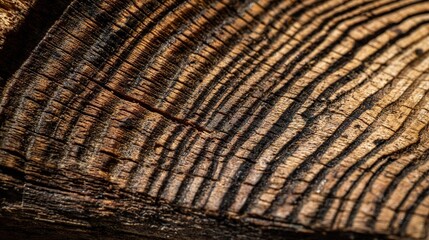 section. Close-up of ancient tree rings, intricate wood grain patterns in rich brown tones. gardening catalogs, home-decor guides, designed for home decor and floral branding, used by radiologists.