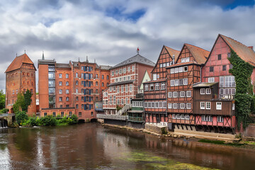 Fototapeta premium Ilmenau River embankment in Luneburg, Germany
