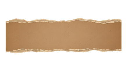 Long horizontal strip of torn brown paper, rough torn edges, cardboard texture, isolated on white transparent background, minimal paper mockup PNG Clean
