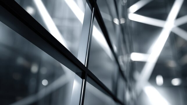 Abstract close-up of modern geometric glass and metal architecture