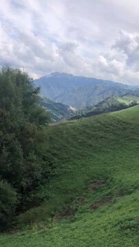 Beautiful View of Val del Riso from Mount Albenin the Italian Alps During a Cloudy Summer Day. Oneta, Bergamo Province, Italy