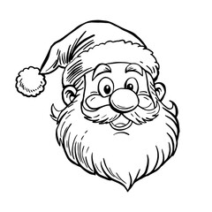Santa Claus's head in a Christmas hat. Illustration on a white background for holiday design. Coloring page.