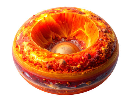 Dynamic abstract visualization of a planet's core, showing fiery molten layers and intense heat
