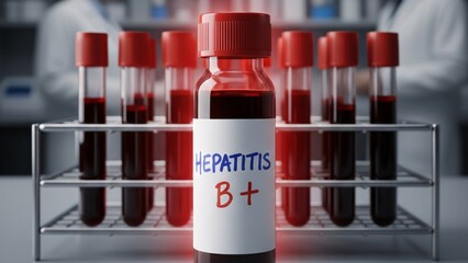 Hepatitis B Positive Blood Test Tube in Lab – Ideal for Vaccination Ads, Liver Health Campaigns, Medical Diagnostic Infographics, Virus Awareness Posters, Clinic Screening Visuals