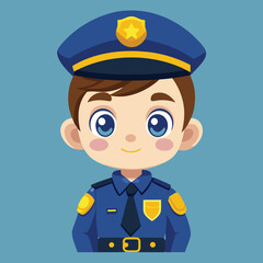 Cheerful cartoon police officer with a bright smile stands tall and confident in uniform