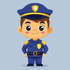 Animated policeman stands confidently wearing his uniform with a small, friendly smile displayed
