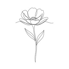 Simple line art of a flower with leaves on white background  