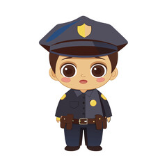 Cartoon character depicts a cute police officer with big eyes standing at attention