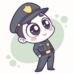 Cute chibi police officer stands leaning back with his hands in his pockets