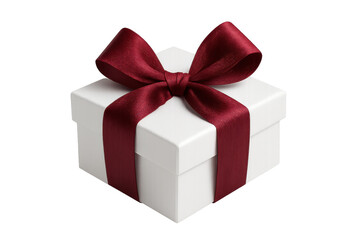 Obraz premium White gift box with red ribbon and bow, symbolizing holidays, celebration, anniversary, birthday, offering, surprise, transparent background