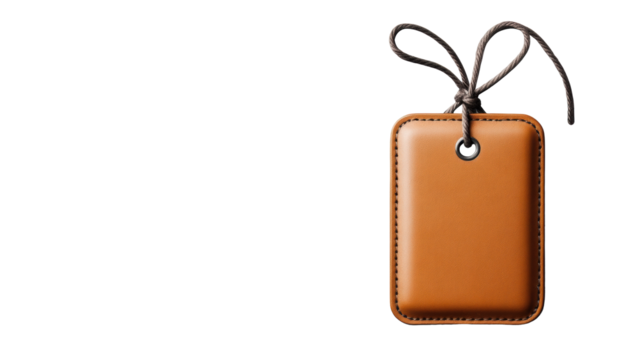 Brown Leather Tag on Transparent Background