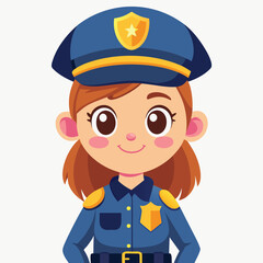 Smiling young police officer wearing a blue uniform and cap shows confidence