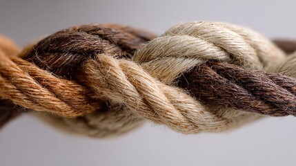 binding. Abstract close-up of intertwined ropes symbolizing unity, with textured fibers under soft directional lighting. wellbeing guides.