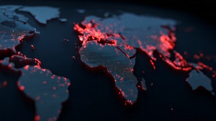 Intricate glowing world map with digital ember specks, symbolizing data flow, Earth Day innovation, tech revolution narrative