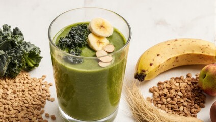 Healthy Green Smoothie with Banana and Kale.