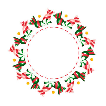 Christmas Wrapped Candies Wreath Circle Frame