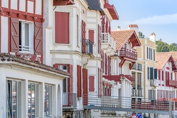 Architecture of Saint Jean de Luz, France, Featuring Traditional White and Red Basque (Labourdine) Houses Along the Beachfront Promenade