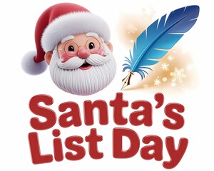 Santas list day illustration isolated on white background with santa and quill