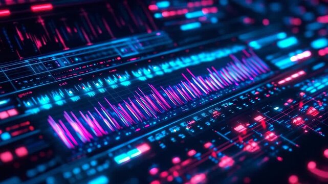 AI music composition interface with illuminated controls creates dynamic soundscapes for innovative musical projects