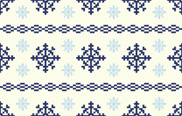 Christmas and New Year green and white seamless pattern, fairytale pixel pattern in white and green with Nordic snowflakes for winter hats, ugly sweaters, jumpers. wallpaper, paper or other design